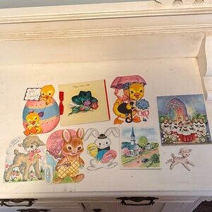 Vintage antique 1950s Easter Greeting Cards Collection 8 pieces used decoration